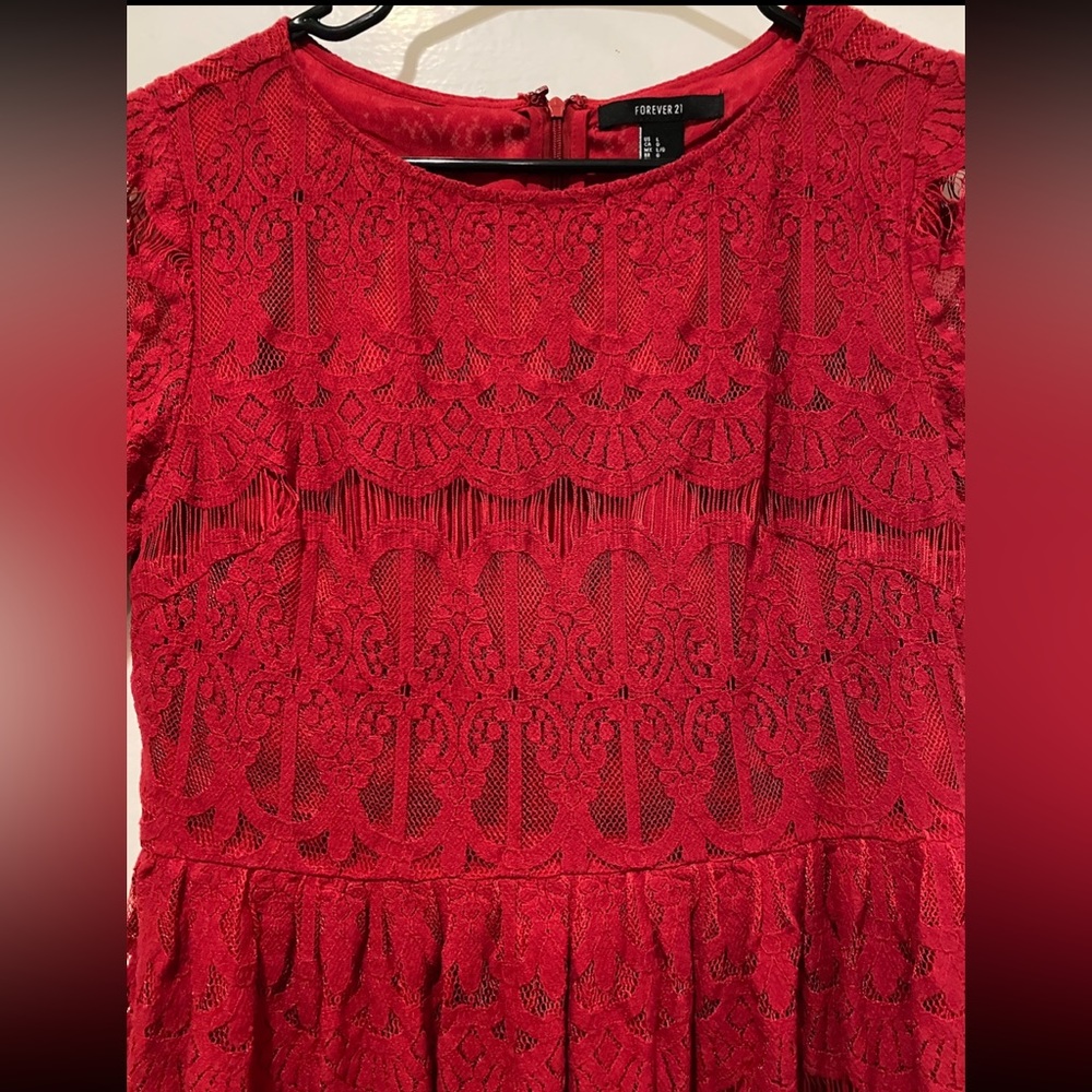 Brilliant Red lace dress, size Large, Forever 21 brand.